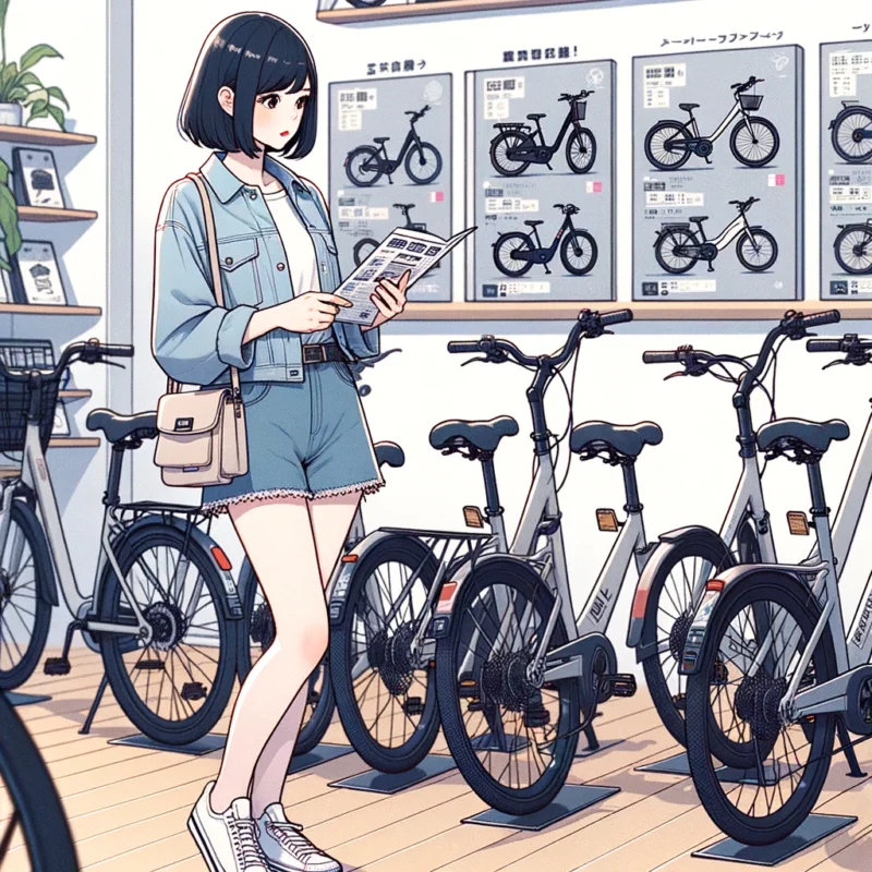 電動アシスト付き自転車をレンタルしようか購入しようか迷っている女性